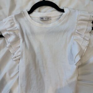 Zara White Ruffle Sleeve Tee